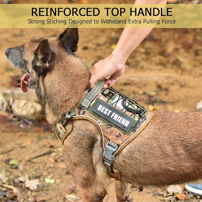 Heavy Duty Dog Harness with Handle, No Pull Adjustable Outdoor Vest with Metal Buckles, MOLLE Panel & Reflective Strips for Medium Large Dogs