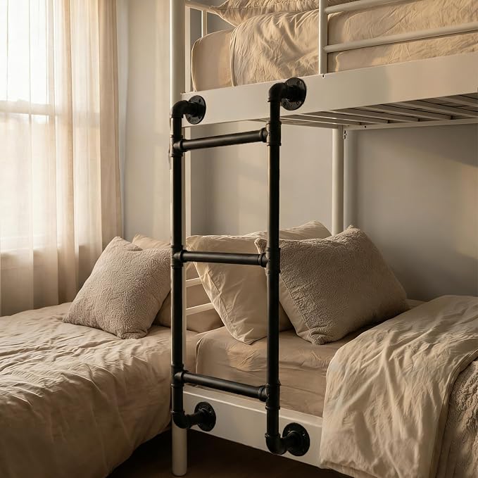 Black 3-Rung Window Well Ladder, 3FT Egress Wall Mounted Ladder for Indoor Climb Use, Wall/Floor Mountable Iron Step for Loft, Basement, Blanket Rack, Farmhouse, Space-Saving