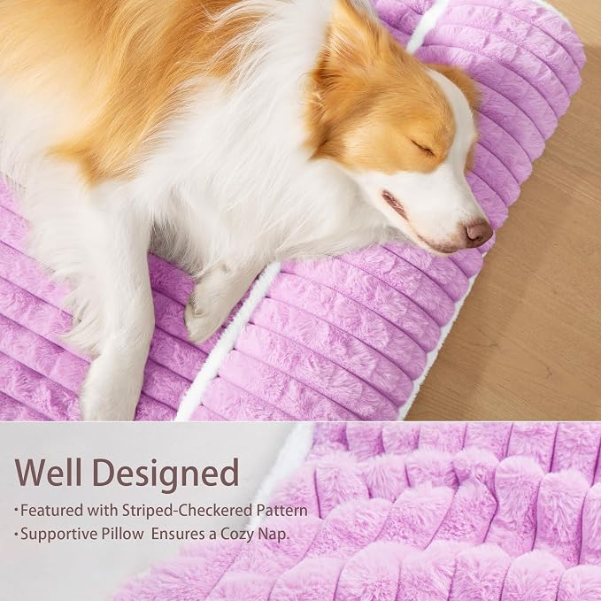 Orthopedic Large Dog Bed Pillow Pet Sofa Bed 42''X28'' Lilac | Egg-Crate Foam Pet Couch Large Sized Dog, Waterproof Removable Washable Cover,Furry Puppy Crate Mat With Nonskid Bottom