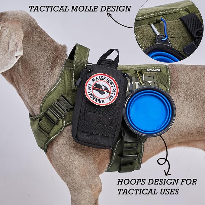 Tactical Dog Harness with Handle, 2X Lightweight Metal Buckle Service Dog Harness with Do Not Pet Patches, Military Dog Harness for Large Medium Dogs for Hiking Training Green