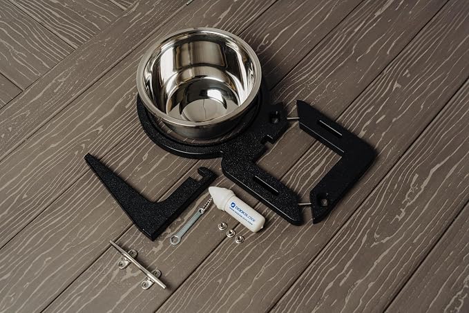 Dock Mounted Dog Bowl & Holder – UV & Rust-Resistant, Marine-Grade, Easy No-Drill Installation, Made in The USA- Fits a 3" Square Post