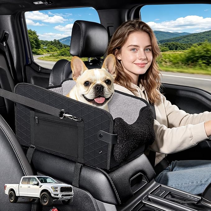 YJGF Center Console Dog Car Seat for Truck,Dog Car Seats for Small Dogs with Soft Pad,Pet Puppy Cars Seat (Black, Large)