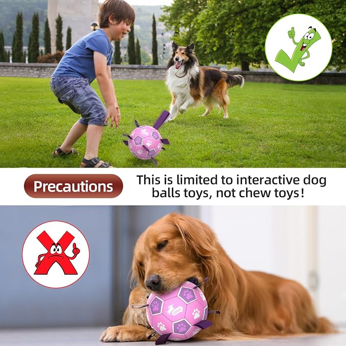 QDAN Dog Toys Soccer Ball with Straps - Durable Balls for Small Medium Dogs, Beach Pool Water Toy Dog Tug Toys for Tug of War, Puppy Pet Birthday Gifts (6 Inch)
