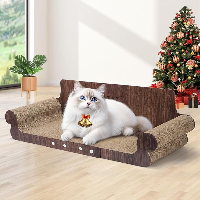 Extra Large Cat Scratcher Bed, 32 Inch Cat Scratching Board Cat Couch, Durable Cardboard Cat Scratcher Lounger, Modern Stylish Cats Bed for Indoor Cats, Furniture Protector