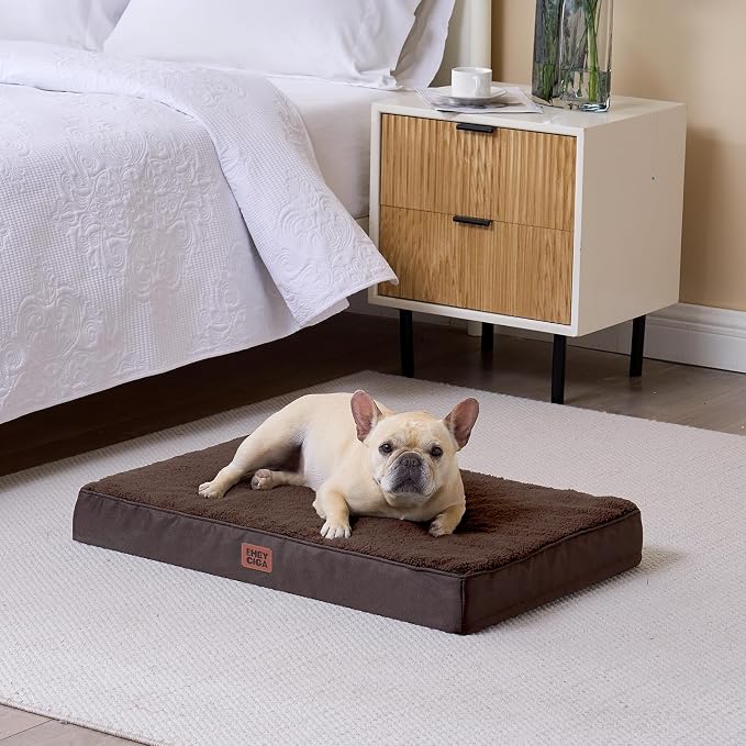 EHEYCIGA Orthopedic Dog Bed Large with Removable Washable Cover, 35IN Brown | Egg Crate Foam Support, Durable Oxford fabric, Non-Slip Bottom, Machine Washable, Soft Waterproof Plush Pet Bed Mat For Crate