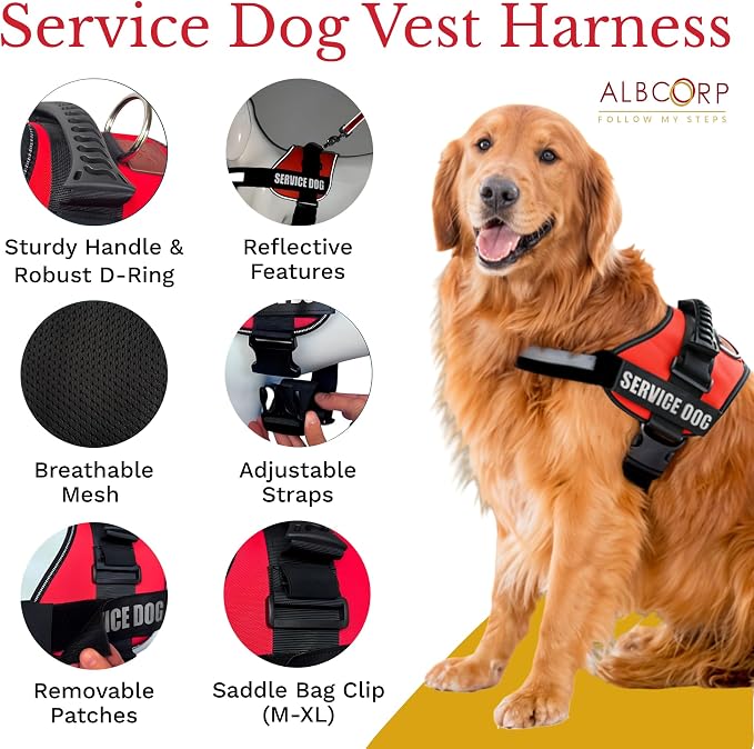 Service Dog Vest Harness – Reflective Service Animal Vest, No-Pull Harness with Handle & Mesh Padding – Sizes XXS-XL for Puppies – 2 Removable Service Patches Included (Extra Small, Blue)