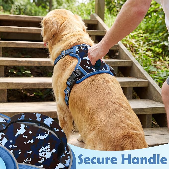 Dog Harness No Pull, Adjustable Pet Vest Harness, Super Soft Material with Vertical Handle Easy Control, Reflective Night Walking, 2 Leash Clips for Small Sized Dogs, Mosaic Blue, S