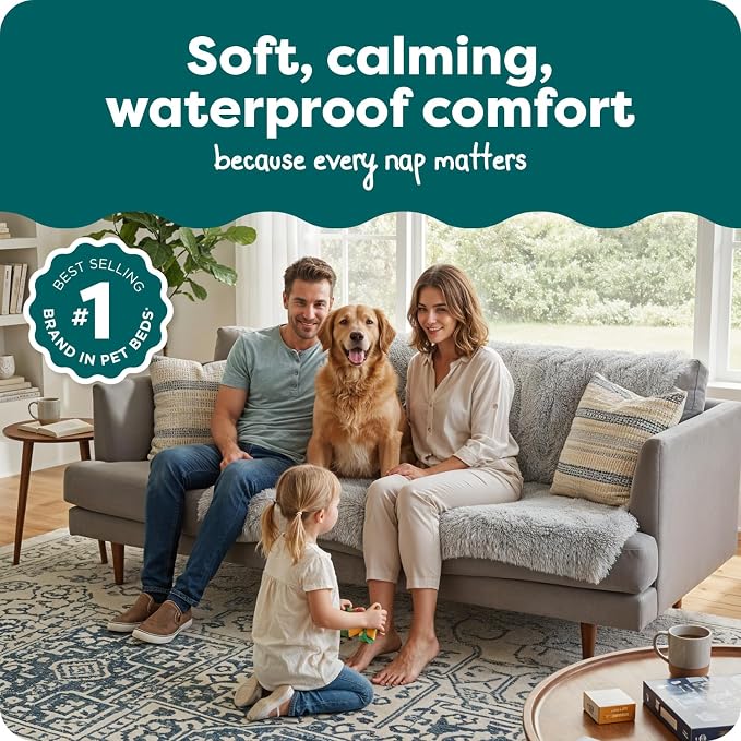 Furhaven Waterproof Throw Blanket for Dogs & Indoor Cats, Reversible Protective Pet Blanket, Extra Large, Long Faux Fur & Velvet, Mist Gray