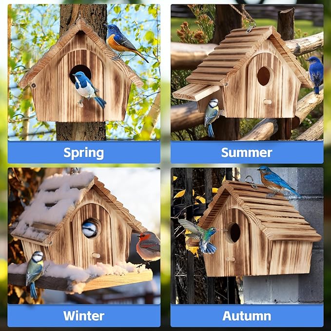 CLACKIBUKVYZ Bird Houses for Outside,Hanging Outdoor BirdHouses,Wood Bird Nesting Box House for Bluebird Humming Finch Wren Cardinals Garden