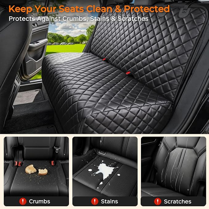 URPOWER PU Leather Dog Car Seat Cover for Back Seat, Waterproof Non-Slip Bench Seat Protector for Dogs, Easy-Clean Scratch-Resistant Pet Seat Cover for Mid-Size Cars & Mid-Size SUVs
