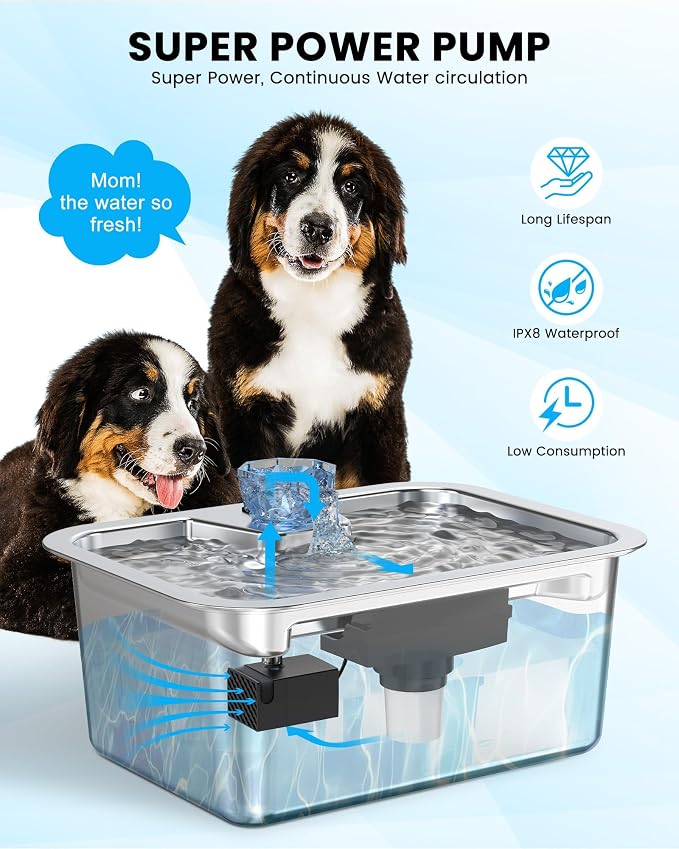 Water Pump Replacement for 11L/3Gallon Stainless Steel Dog Water Fountain,Ultra Quite Water Pump for Dog Water Dispenser for Large Dogs Water Drinking Bowl Fountain for Pet, Easy to Clean,Black