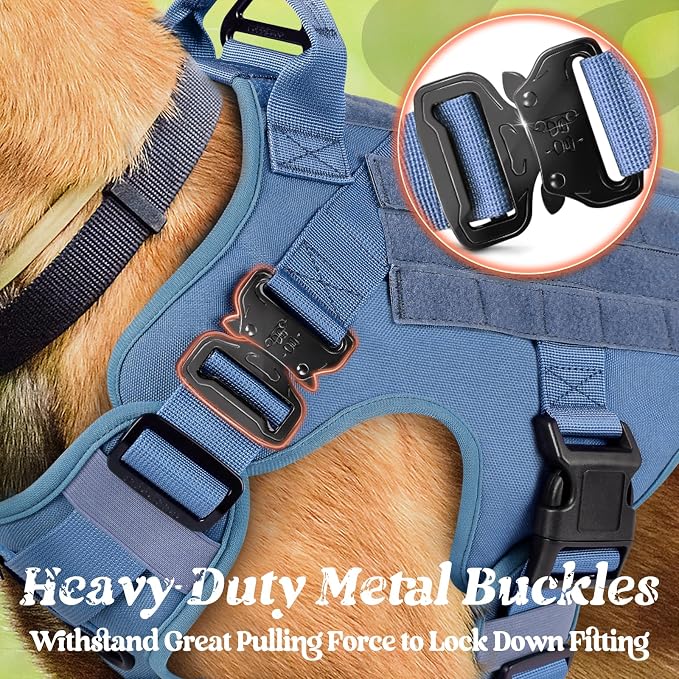 rabbitgoo Tactical Dog Harness for Medium, Heavy Duty Military No Pull Vest | Sturdy Metal Buckles, 5 Adjustments, Molle System, Powerful Pullers for Training, Hunting, Outdoor, Blue, Medium