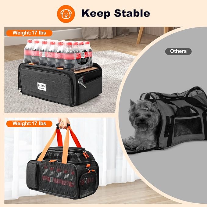 pidipiti 17x12.5x8.5 TSA Approved Expandable pet Carrier for Extra-Small Dog Under 6 lbs,Small-Medium cat Under 8 lbs,for jetblue and Other Airlines only Have 8.5'' Height Space underseat