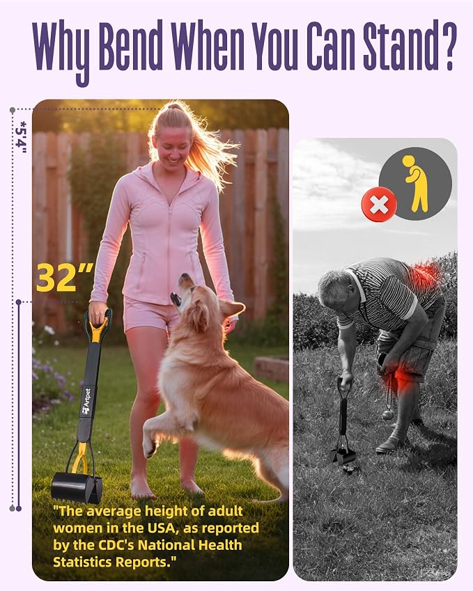 32" Dog Pooper Scooper, Long Handle Scoop for Yard & Grass | 32-Inch Long Handle, No Bending, Easy Pickup, Grass Friendly, Durable Plastic Construction