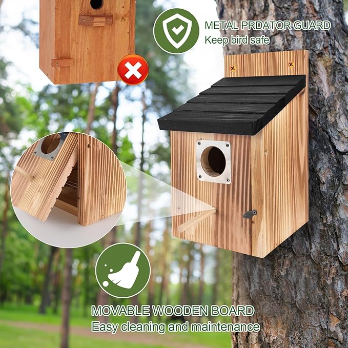 4-Piece Outdoor Bird House Set, Bird Houses for Outside with Metal Guards, Safety Locks, Flight Slots, & Ventilation, Bluebird Houses with 1-1/2" Entrance for Bluebirds, Wrens, Finches-Black