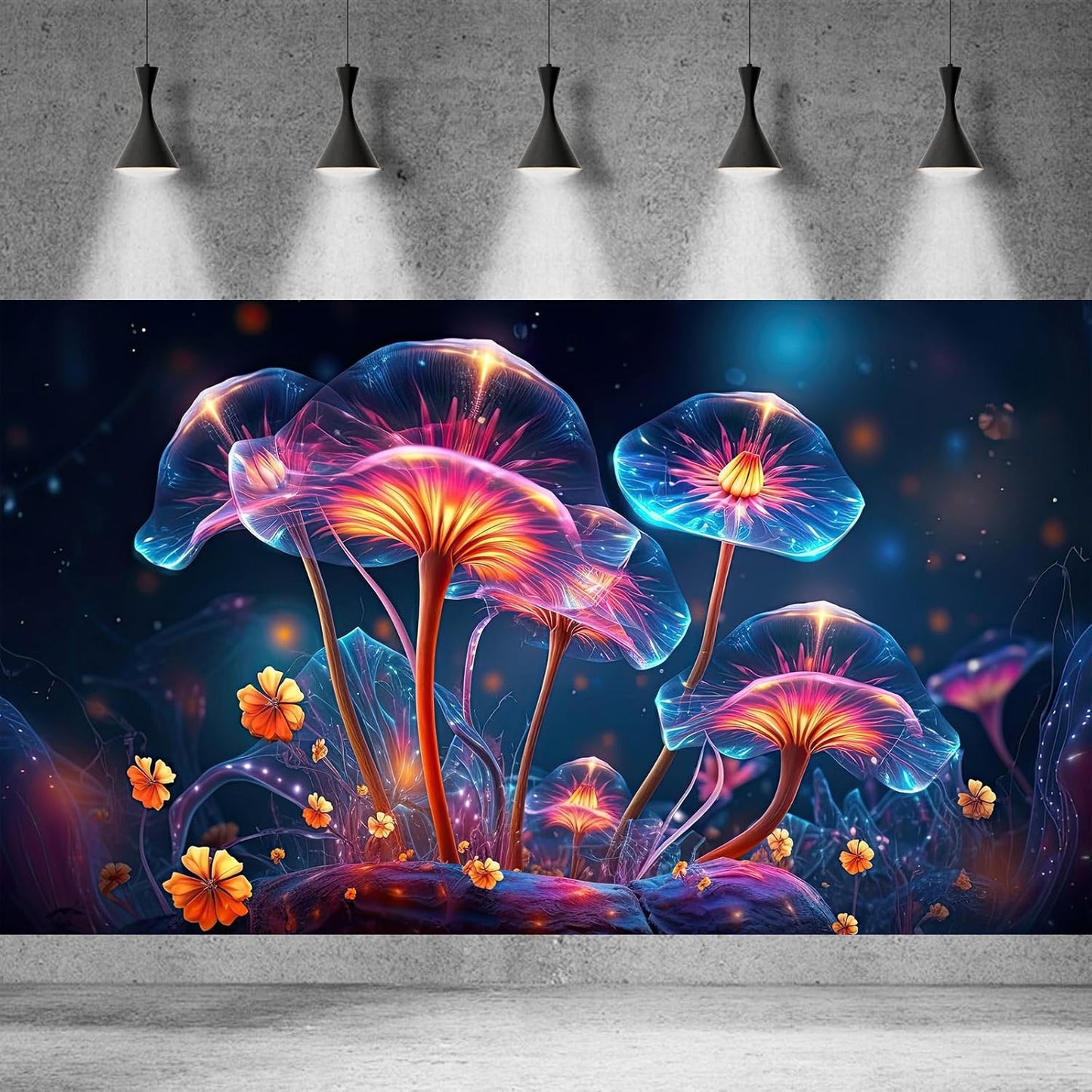 Flower Aquarium Background Modern Style Bluebell Blooming Flower Floral Design Terrarium Background Mysterious Elegant Glowing Fantasy Flower Fish Tank Backdrop Poster Decorations Vinyl 48x18in