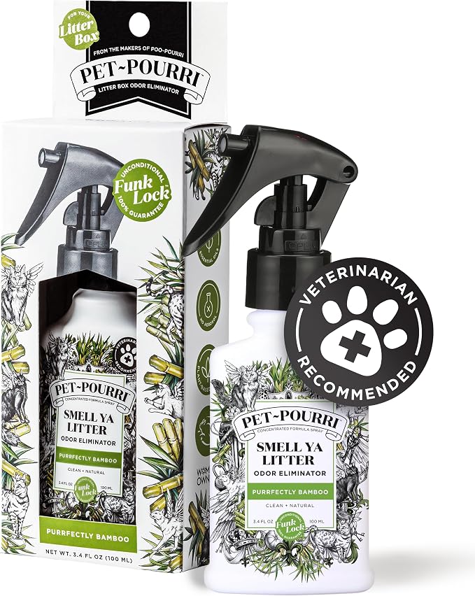 Pet-Pourri Smell Ya Litter Cat Litter Deodorizer Spray, Purrfectly Bamboo 3.4 Fl Oz, Up to 170 Uses,Pet Odor Remover Essential Oils Air,Carpet,Urine,Vet Recommended, Bergamot Bamboo Scent,(Pack of 2)