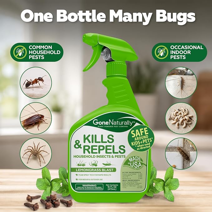 Lemongrass Oil Spray for Bugs– Insect Repellent & Bug Spray for Home– Kills & Repels Ants, Roaches, Spiders, Flies, Mosquitoes & More– Safe for Kids & Pets– Indoor & Outdoor Use (16oz)