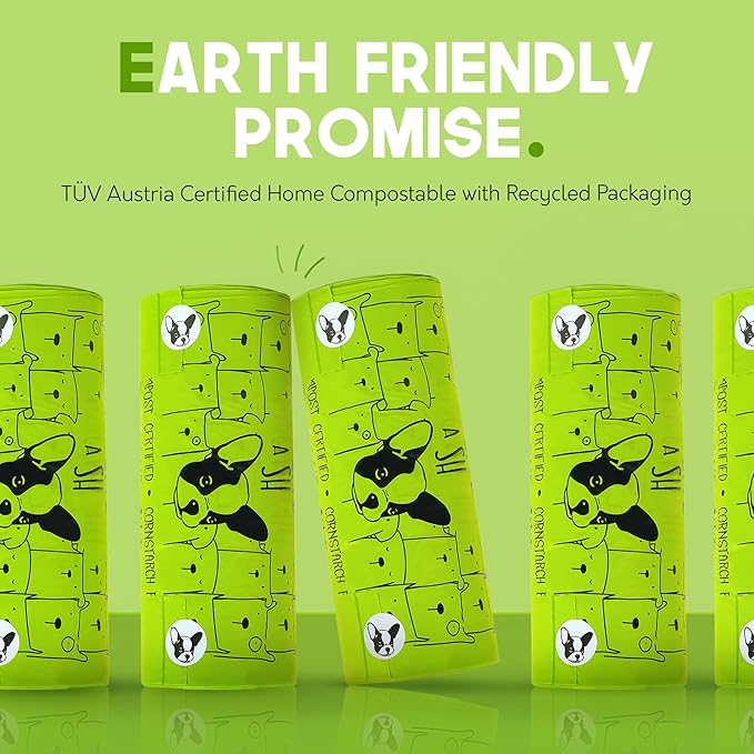 Certified Home Compostable Dog Poop Bags with Handles - 10% to Charity - ASTM D6400 & EN 13432 Compliant - 240 x Large Plant Based Compostable Poop Bags (1 Pantry Roll)