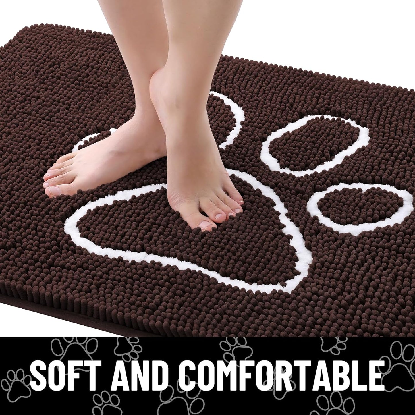 Smiry Dog Door Mat for Muddy Paws, Absorbent Dirt Trapper Non Slip Quick Dry Washable Chenille Mat for Mud Dogs, Entry Rug for Indoor and Outdoor (47x24 Inches, Brown and White)