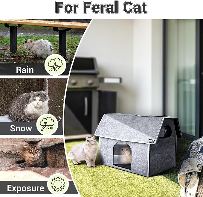 MIU Color Outdoor Cat House, Extra Large Weatherproof Cat Houses for Outdoor Cats, Warm Feral Cat Shelter with Removable Soft Mat, Big Cat Bed, 20.5"x17.5"x16.6" | Insulated Feral Cat Shelter with Removable Soft Mat, Easy to Assemble,20.5"x17.5"x16.6"