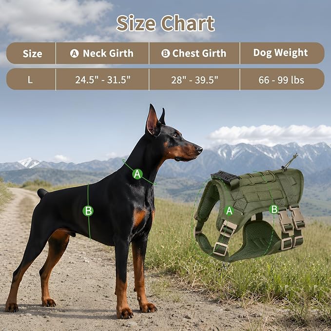 Tactical Dog Harness for Large Dogs Heavy Duty No Pull Dog Harness with Handle Adjustable 6-Buckle German Shepherd Big Size Dog Vest for Walking Training Hunting