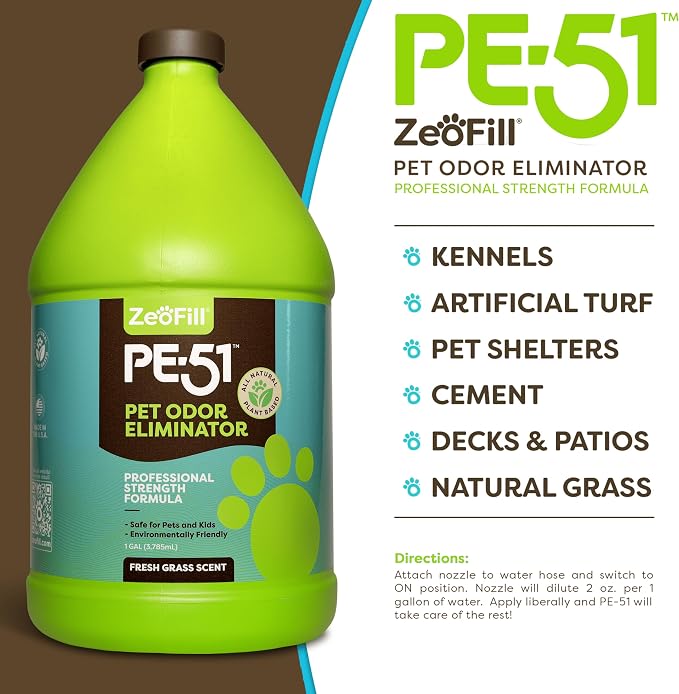 ZEOFILL PE-51 Pet Urine Odor Eliminator - Professional Pet Urine Enzyme Cleaner - Pet, Turf & Yard Smell Remover, Cat & Dog Pee Deodorizer Spray, Outdoor Use Natural Eco-Friendly Enzymes, 1 Gallon