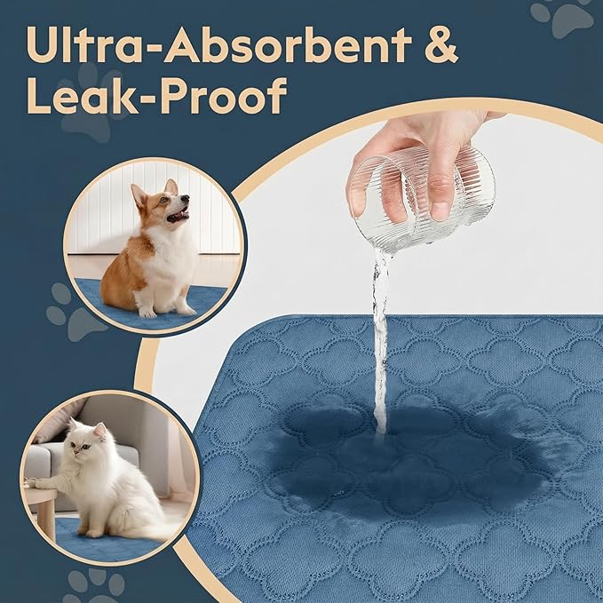 Washable Pee Pads for Dogs - 1 Pack Reusable Pee Pads，Waterproof Puppy Pads，Pet Training Pads，Super Absorbent with Dog Paw Shape Non-Slip Backing (Blue, 48" X 65" - 1 Pack)