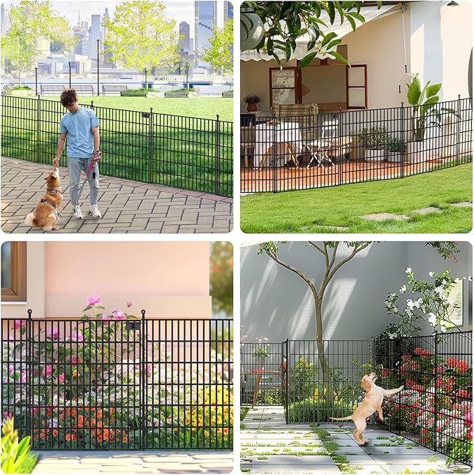 Toolterritary 5 Panels No Dig Garden Fence with Gate, 32 in(H) X12.1 ft(L) Metal Fence Panels, Thickened Rustproof Garden Fencing, Animal Barrier for Dogs, Rabbits, and Patio