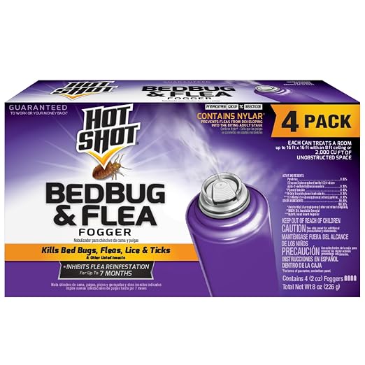 Hot Shot Bedbug and Flea Fogger 4 Count-2 Ounce Cans, with Nylar, Inhibits Flea Reinfestation