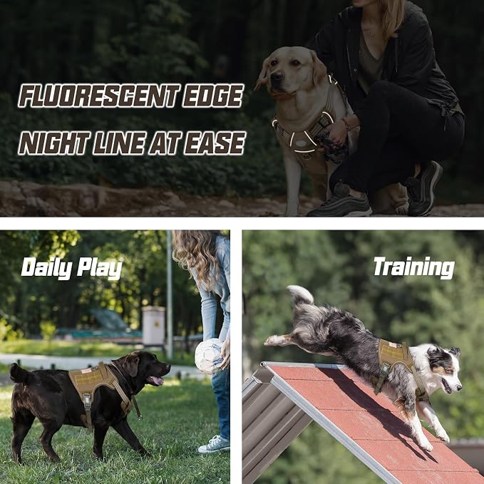 AUROTH Tactical Harness for Large Dogs No Pull Adjustable Pet Harness Reflective K9 Working Training Easy Control Military Service Pet Vest Army Yellow XL