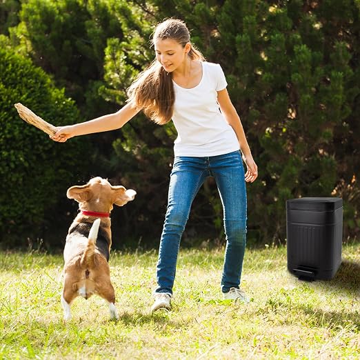 Dog Poop Trash Can for Outdoors Dog Waste Station with Lid Hands-Free Pedal 1 Gallon Container Home Kitchen with 1 Roll 50PCS Litter Bag & 6 Activated Carbon Filter T-5L-F-B