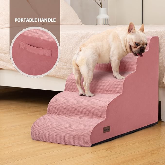 5-Step Pink Dog Stairs for High Bed, Pet Ramp for Small Dogs, Cats | Aodisman Pink Pet Stairs Designed for Small Dogs and Cats, Making It Easier to Get on High Beds with Comfort , 22.4" H