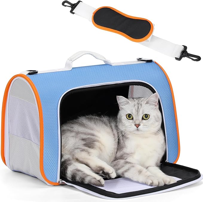 A 4 Pet Cat Carrier, Airline Approved Pet Carrier for Small Medium Cats Dogs Puppy with Safety Tether, Lightweight EVA Soft-Sided Bag, Anti-Collapse for Plane Car Train Vet