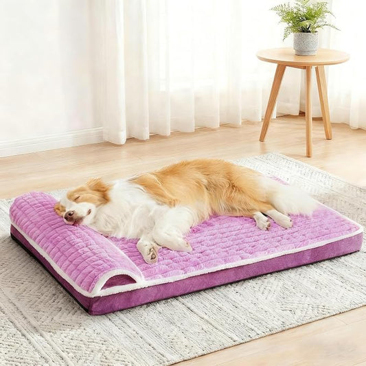 Orthopedic Large Dog Bed Pillow Pet Sofa Bed 48''X30'' Lilac | Egg-Crate Foam Pet Couch Large Sized Dog, Waterproof Removable Washable Cover,Furry Puppy Crate Mat With Nonskid Bottom