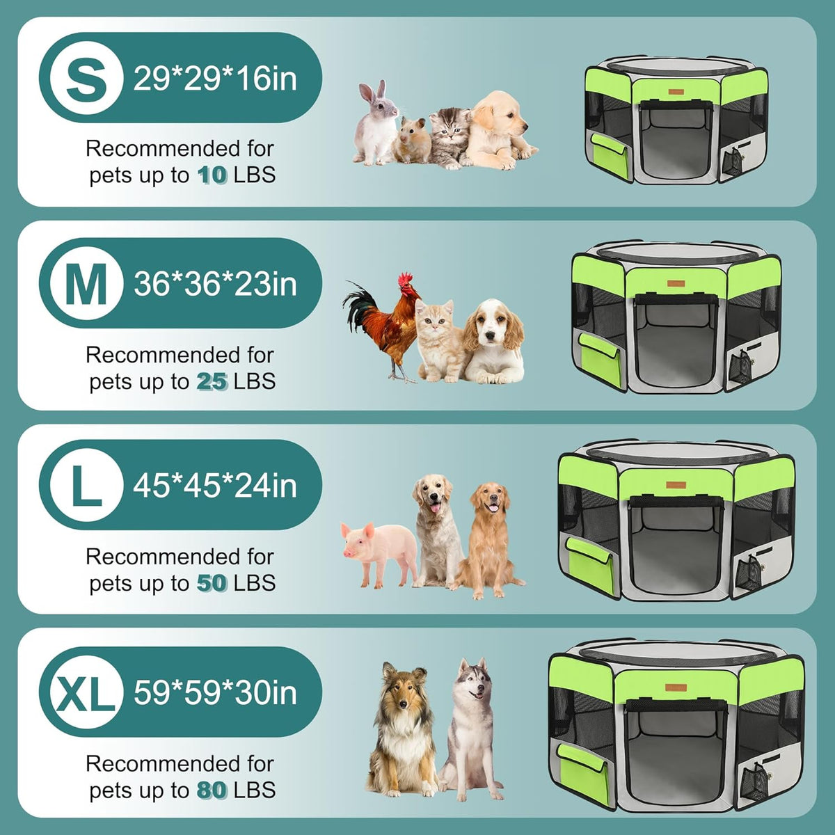 Dog Playpen, Portable Pet Play Pen for Cat, Puppies, Rabbits, Chickens, Foldable Large-Capacity Pet Tent for Indoor/Outdoor Travel Camping Green