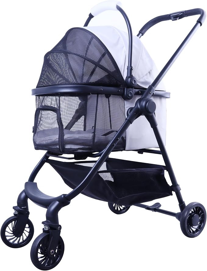 Front Full-Window pet Stroller with Detachable Carrier,4 Wheels for Cats & Dogs, with Storage Basket,Cup Holder, Travel Puppy/Cats Stroller.