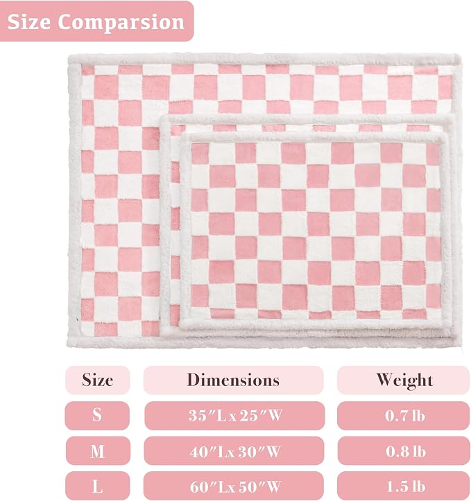 Ohocut Checkered Dog Blanket, Pink Jacquard Sherpa Blankets for Small Dog and Cats, Cute Aesthetic Style Fluffy Fleece Pets Blanket for Couch Protection Washable, 25"x35"