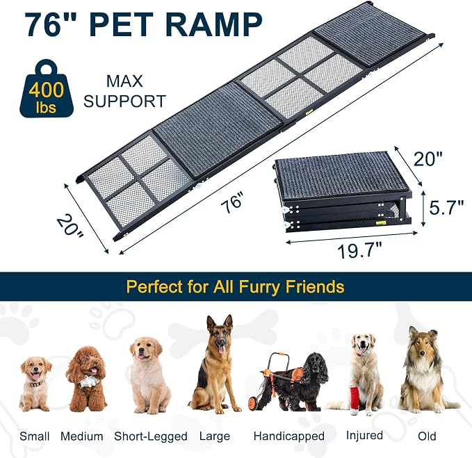 Dog Ramp for Car, 76" L x 20" W Dog Ramps for Large Dogs | Extra Wide Pet Ramp with Non-Slip Surface for Medium & Large Dogs to Get in Car, SUV & Truck, Supports Up to 350 Lbs