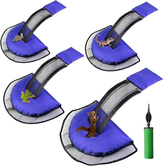 4Pack Animal Saving Escape Ramp For Pools And Spas, Frog and Animals Saver for the Pool, Critter Escape Device for Small Animals Entering the Pool, Floating Ramp Rescues with Inflator (4PCS-Dark Blue)