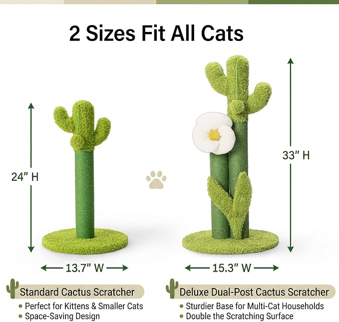 Happi N Pets Cactus Cat Scratching Post, Cute Cat Scratch Posts with Hanging Ball for Cats and Kittens, Scratching Post with 2 Bonus Toys & Catnip, Vertical Cat Scratchers