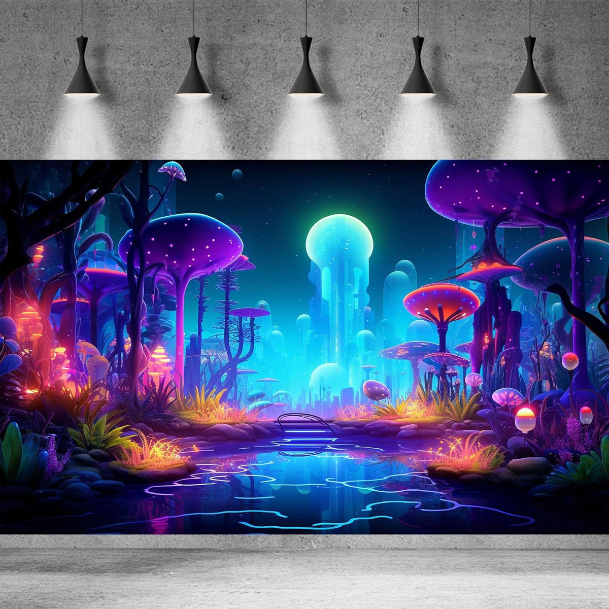 Fantasy Forest Aquarium Background Mysterious Plants Abstract Mushrooms Cartoon Style Forest Terrarium Backdrop Tranquil Stream Fish Tank Background Wallpaper Poster Decor Vinyl 30x12in