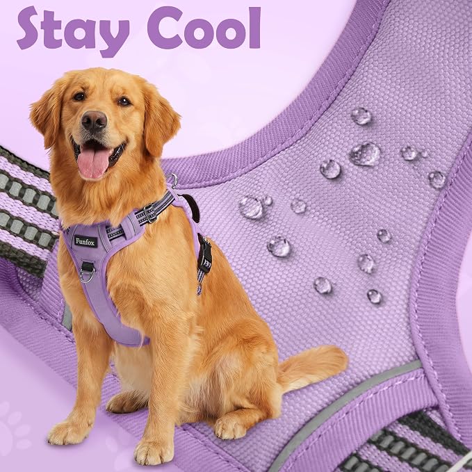 Dog Harness No Pull, Adjustable Pet Vest Harness, Super Soft Material with Vertical Handle Easy Control, Reflective Night Walking, 2 Leash Clips for XLarge Dogs, Purple, XL