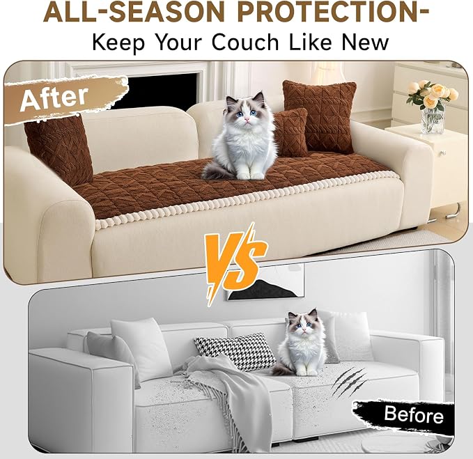 OTOB Couch Cover for Dogs Washable Pet Friendly, Non Slip Plush Fuzzy Love Seat Couch Covers Sofa Slipcovers, Geometric Jacquard Soft Pet Cushion Mat Furniture Protector (Dark Coffee, 27.6" x 59.1")