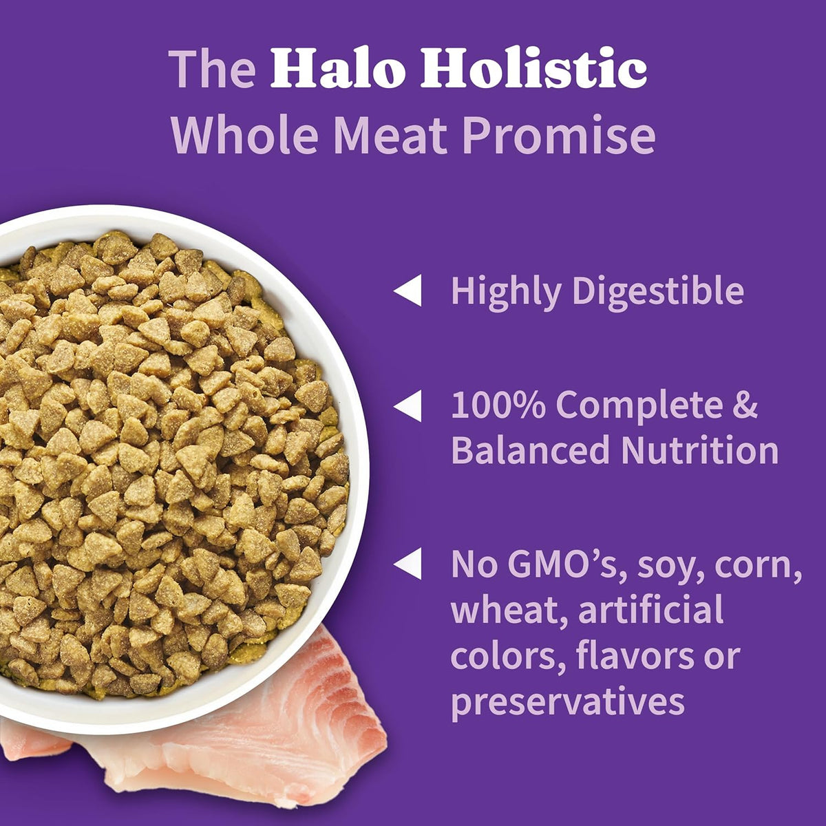 Halo Holistic Cat Food Wild Caught Salmon & Whitefish Formula, Healthy Grains Dry Cat Food, For Sensitive Stomach Support, Kibble for Adult Cats, 3 lb Bag