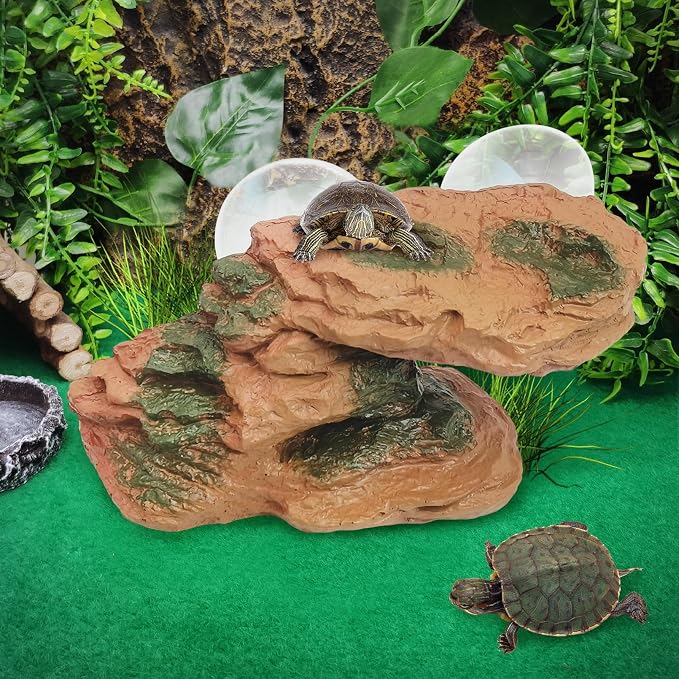 kathson Turtle Basking Platform Floating Turtle Dock Baby Tortoise Climbing Ramp Shale Reptiles Dock Resting Terrace Stone Aquarium Ornament for Frogs Newts (Red Size:8.2”Lx3.3”Wx3.1”H)