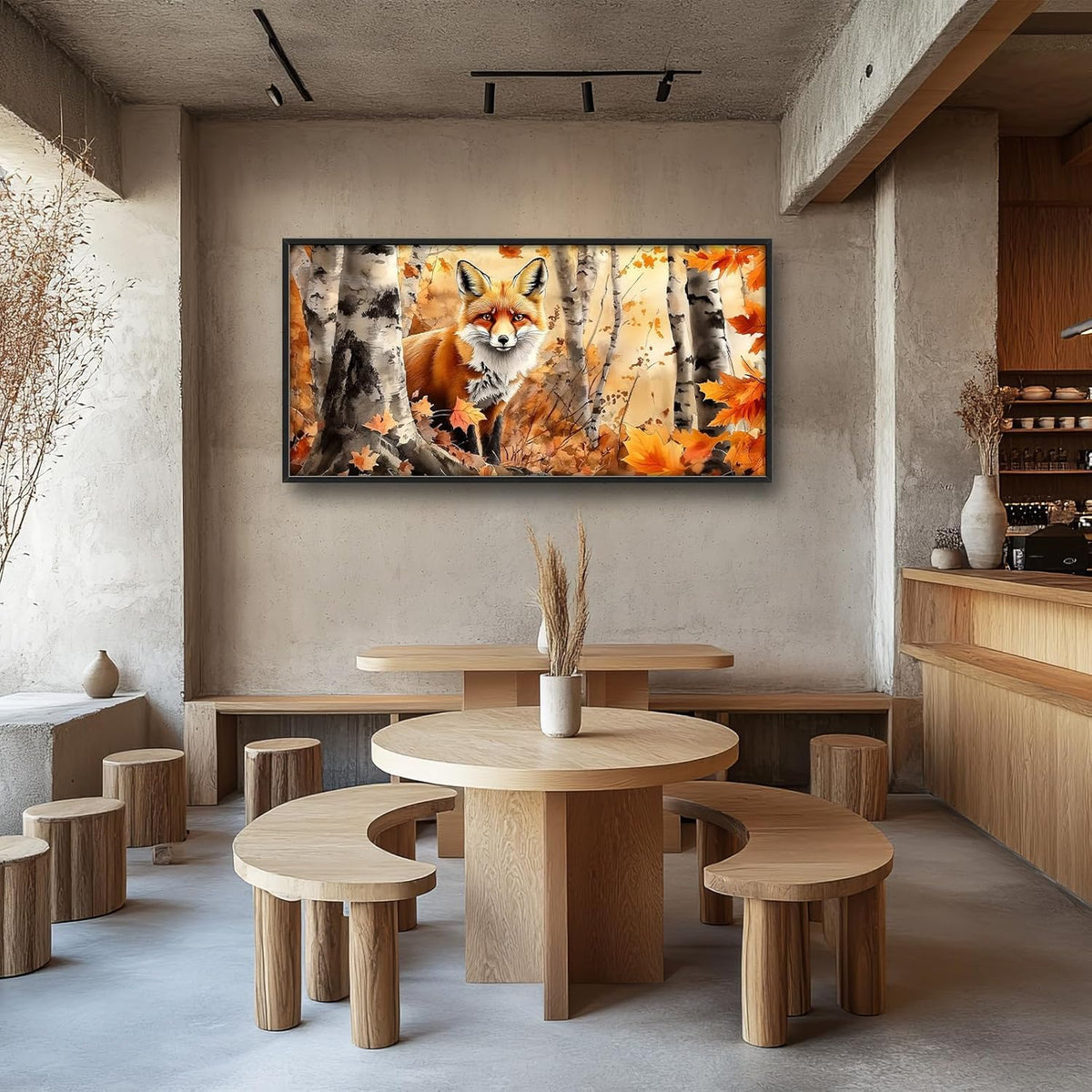 Large Fox Wall Art for Living Room, Framed Oversized Fall Autumn Forest Wall Decor Tree Maple Leaves Canvas Painting Modern Artwork for Living Room Bathroom Bedroom Office Dining Room 60"x30"