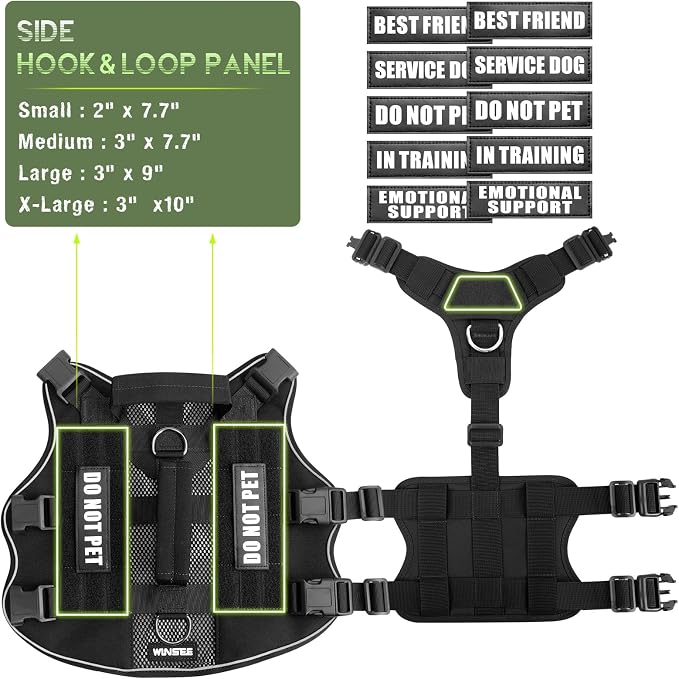 Tactical Molle Vest Mesh Dog Harness with 10 Removale Pet Patches | Breathable Service Dog harness with Double Soft Padded Handle for Large Dog, Reflective Military Pet Vest for Walk Hiking