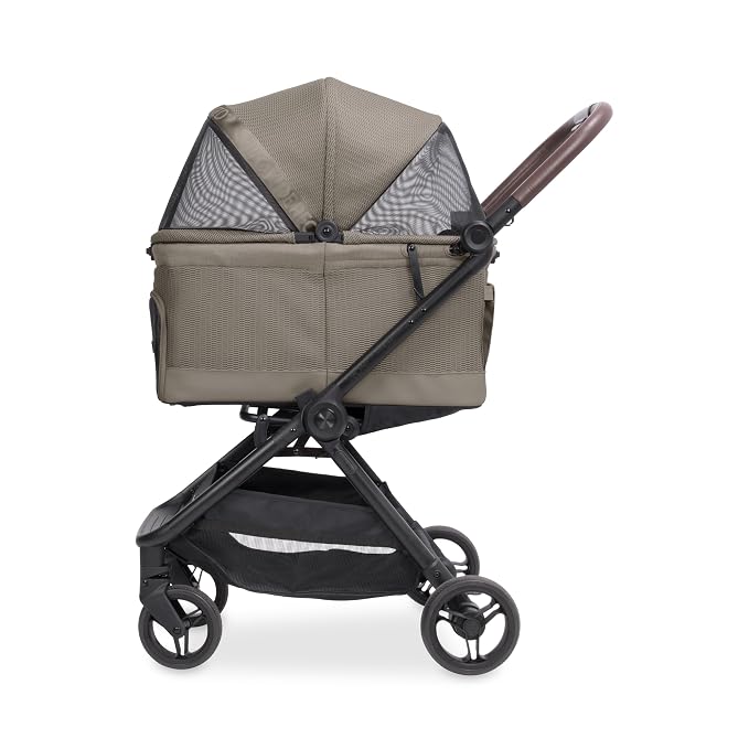 WonderFold Bella Pet Stroller - Autofold Design with Lightweight Aluminum Frame, Breathable Carriage Fabrics and Canopy, Safety Tethers & Easy-Clean Interior - Dune