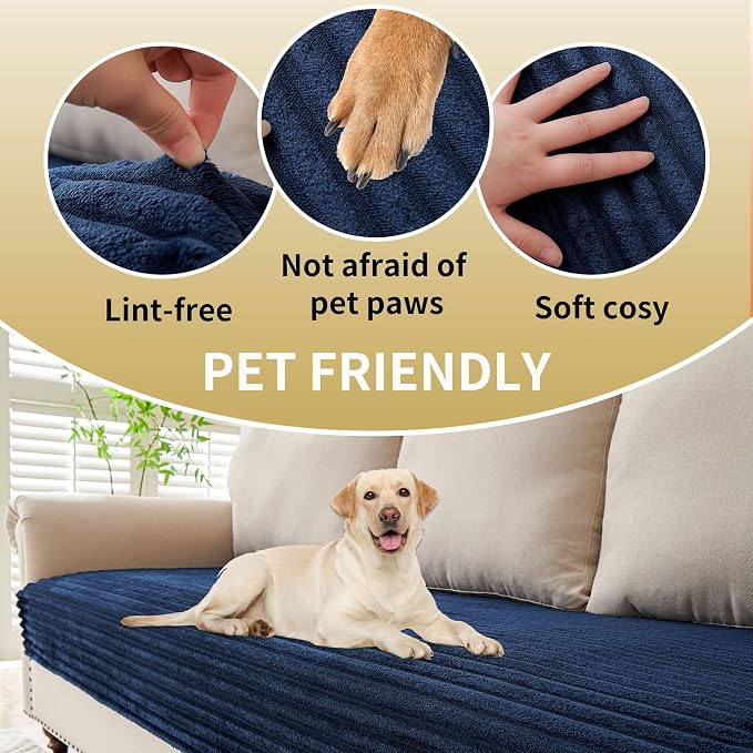 HAOMAIJIA Waterproof Couch Cover for Dogs Washable,Faux Fur Pet Couch Covers for Sofa,Soft Dog Bed Cover Non-Slip Couch Covers for 3 Cushion Couch Sofa Pet Friendly (Navy Blue, 35" x 47" 1 Pack)